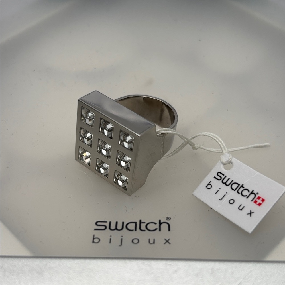 Swatch Bijoux Clear Prismatic Stainless Steel Ring - size 5